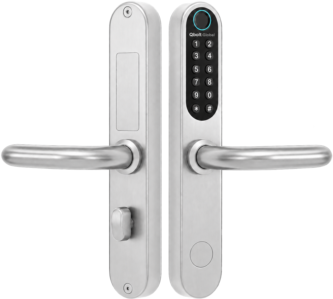 Silver Qbolt 929-F(III) smart lock with Qbolt.Global branding moving through an interactive product view